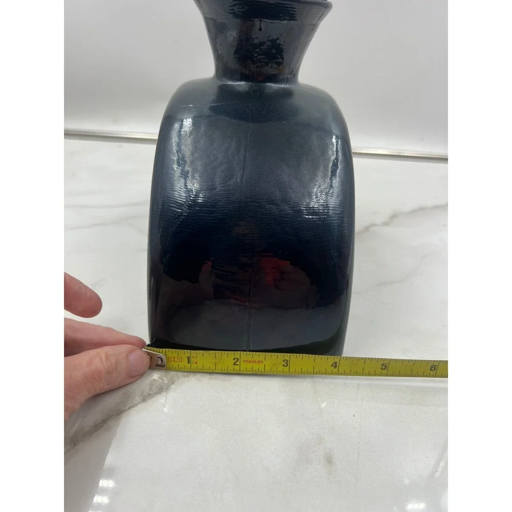 Vintage Decorative Glass Decanter Bottle Navy Blue Iridescent Made in Spain 7in